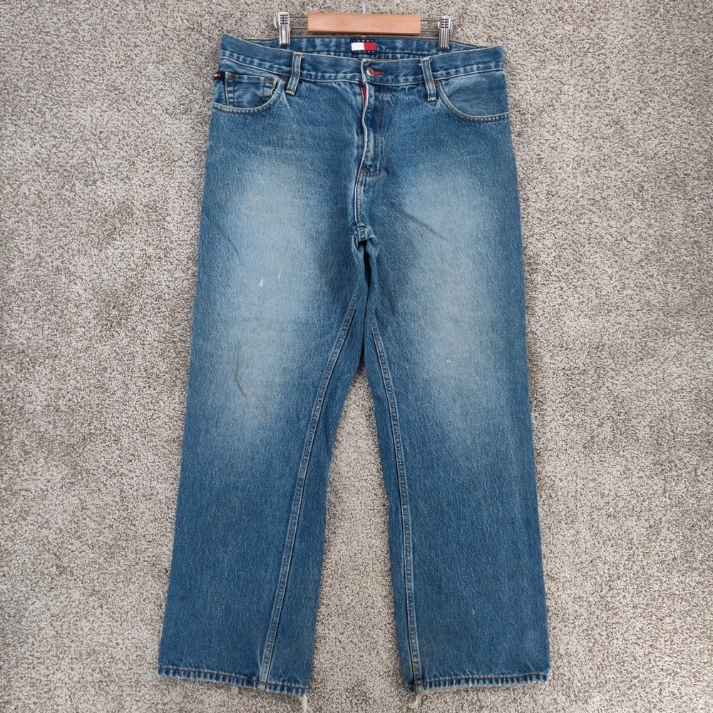 Vintage Tommy Hilfiger Jeans Men's Size 34x30 Light Blue Denim Straight Spellout